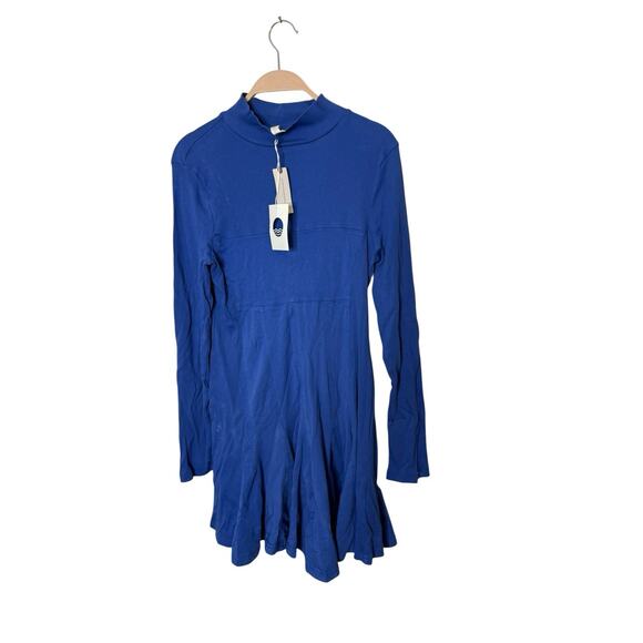 Anthropologie Daily Practice Long Sleeve Mini Swing Dress Womens M Blue Stretch - Picture 1 of 3